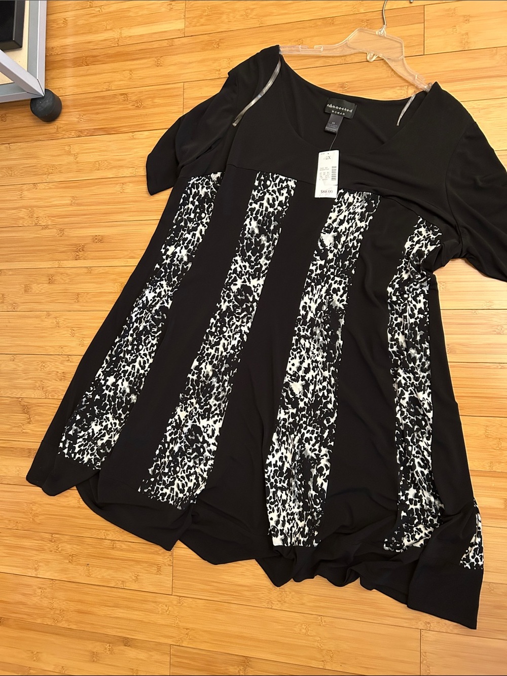 connected apparel Black dress with White Animal-Print Panels